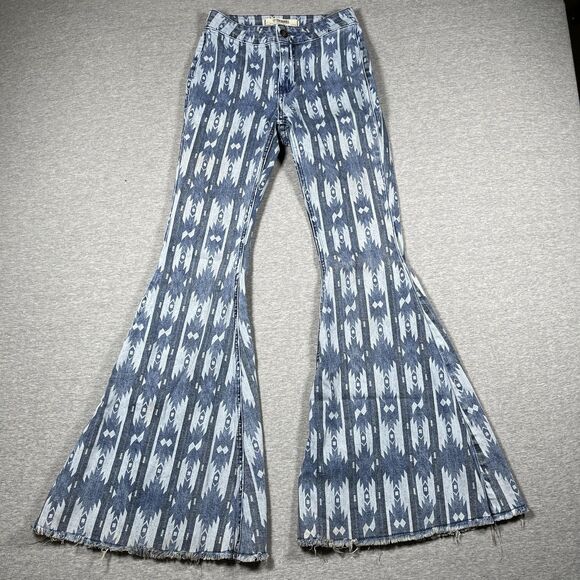 Rock & Roll Denim Denim - Rock & Roll Denim Jeans Womens 24x34 Blue Crazy Wild Flared Bell Bottoms